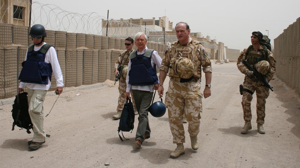 John Humphrys with British forces at their military base in Basra in 2003