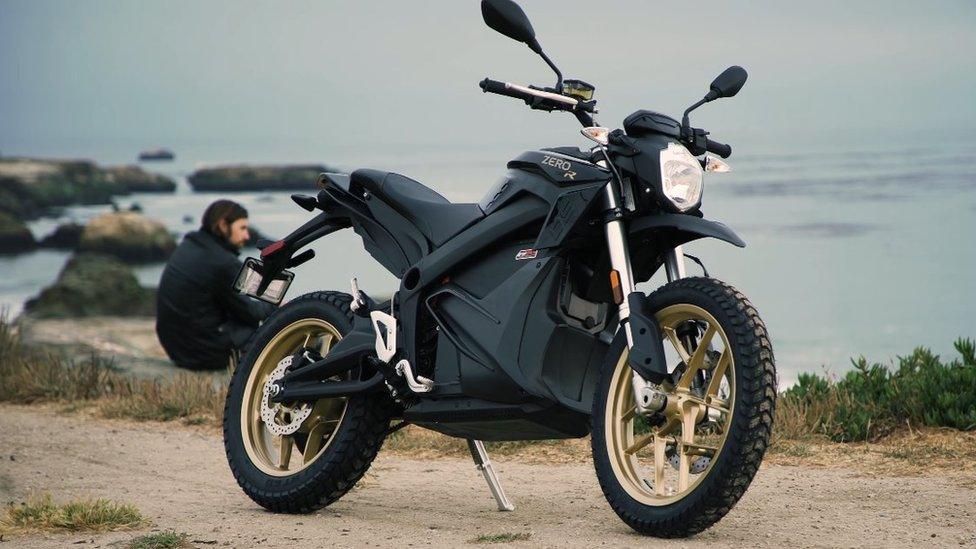 Zero Motorcycles bike standing next to the sea