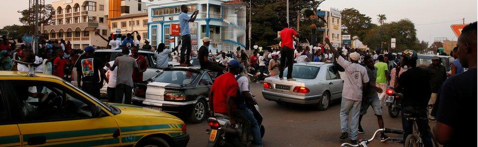 Gambians gather at West field junction, Banjul, to celebrate the swearing-in of Adama Barrow, 19 January