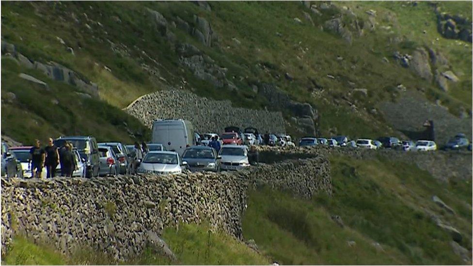 Cars parked in Snowdonia