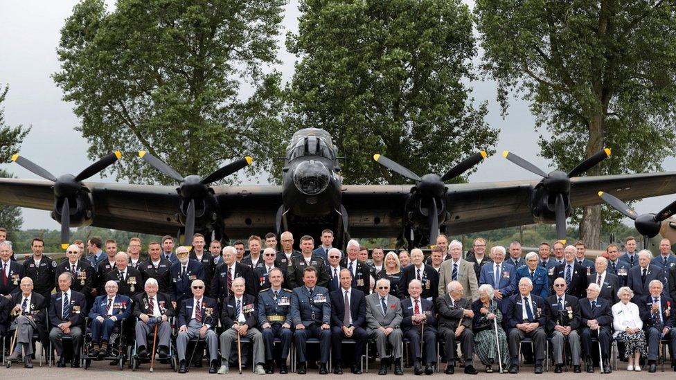 Group photograph with Prince William, veterans and crew from the BBMF