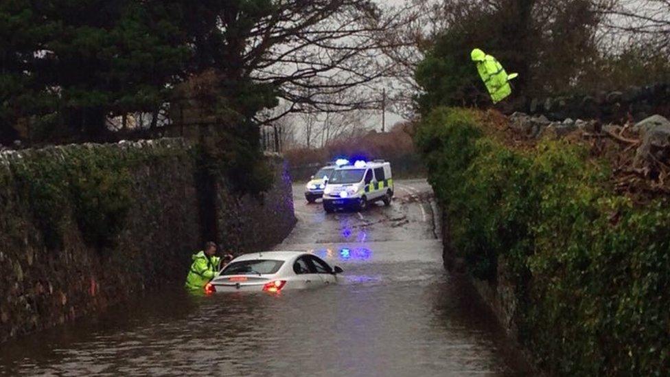 Jamie Stevens took this photo of a flooded road at Crawia between Llanrug and Bethel in Gwynedd