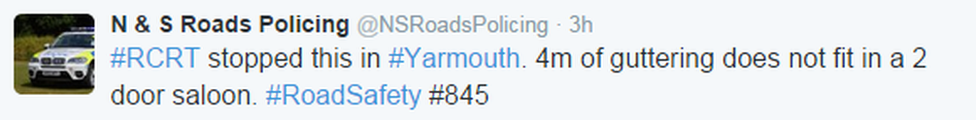 Tweet by N&S Road Policing