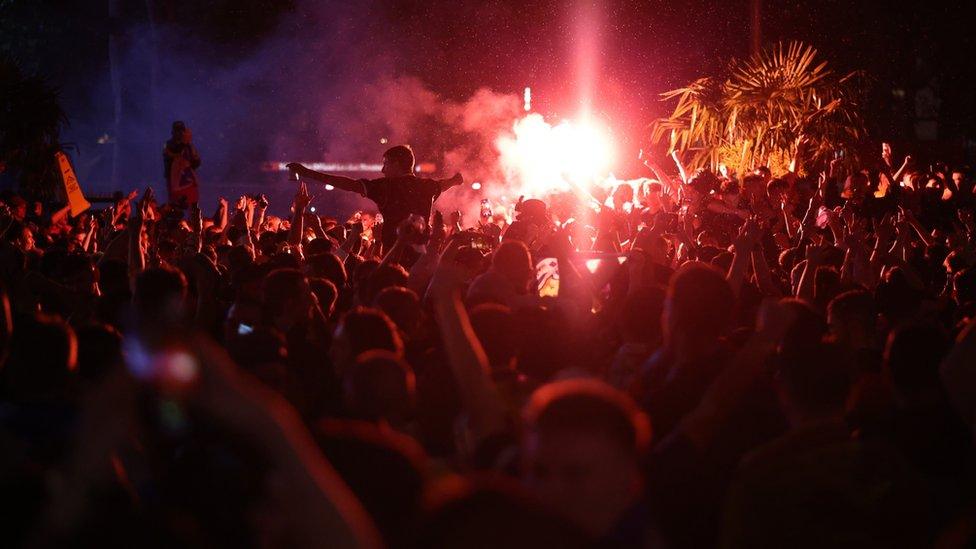 Scotland fans celebrating in London after their 0-0 draw against England on 18 June