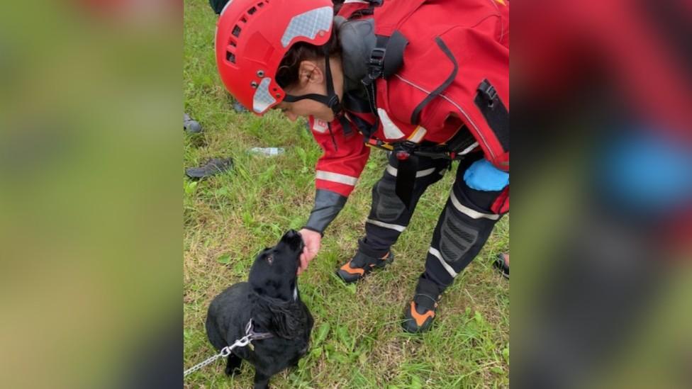 Fire crew with Rosie the dog