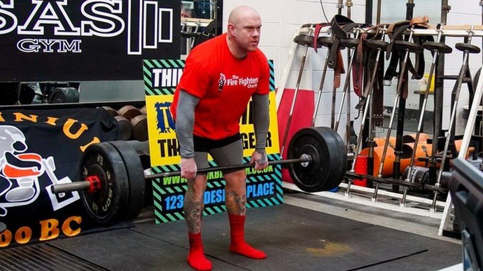 Firefighter Glen Bailey, 42, attempts to break the Guinness World Record for the most weight lifted in 24 hours