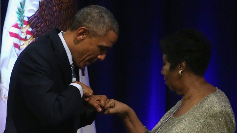 Barack Obama and Aretha Franklin