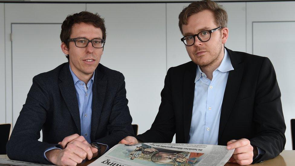 Bastian Obermayer and Frederik Obermaier pose together