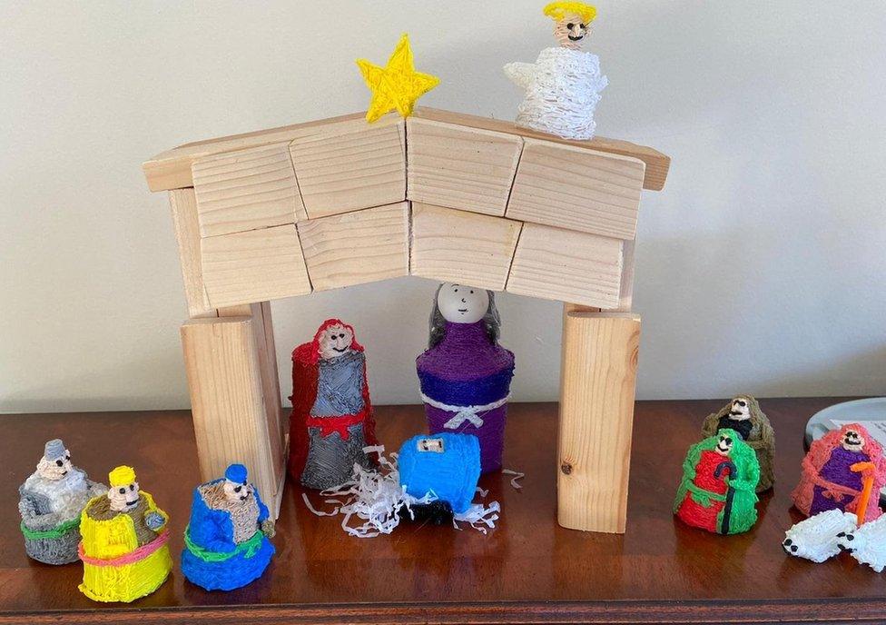 Hand-made nativity scene for family members