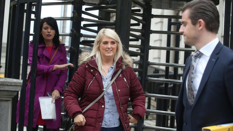 Sarah Ewart leaving the High Court on Thursday