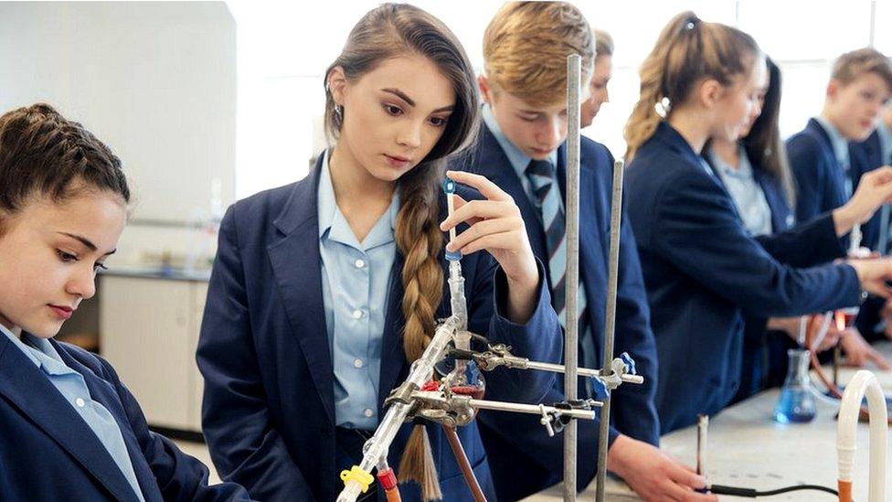 A group of school children having a chemistry lesson