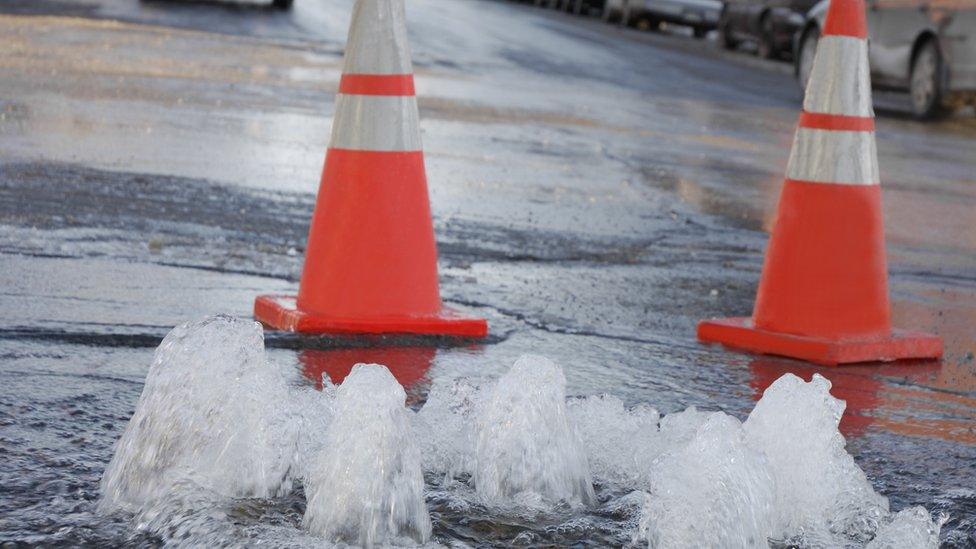 Water from pipe burst