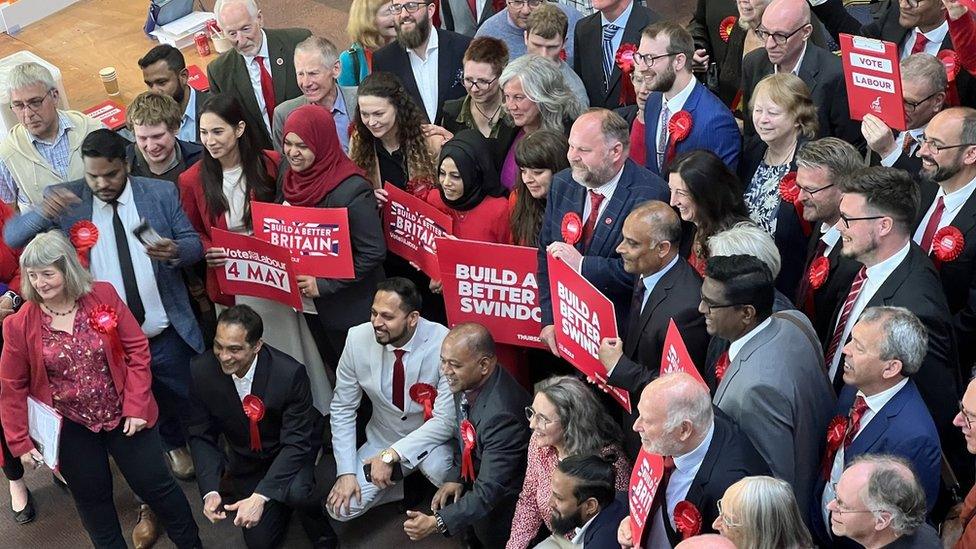 Labour councillors and supporters celebrate their win in Swindon