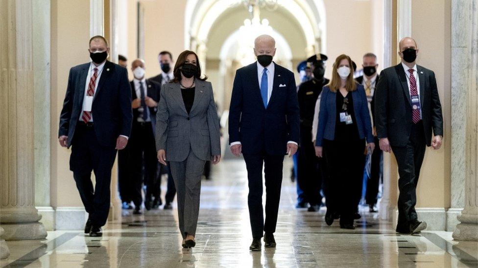 Biden and Harris at the Capitol for the one year anniversary of the 6 January riot