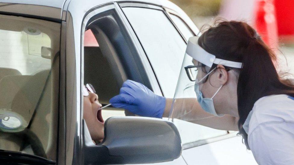 A person is tested at Temple Green Park and Ride Coronavirus testing centre in Leeds.