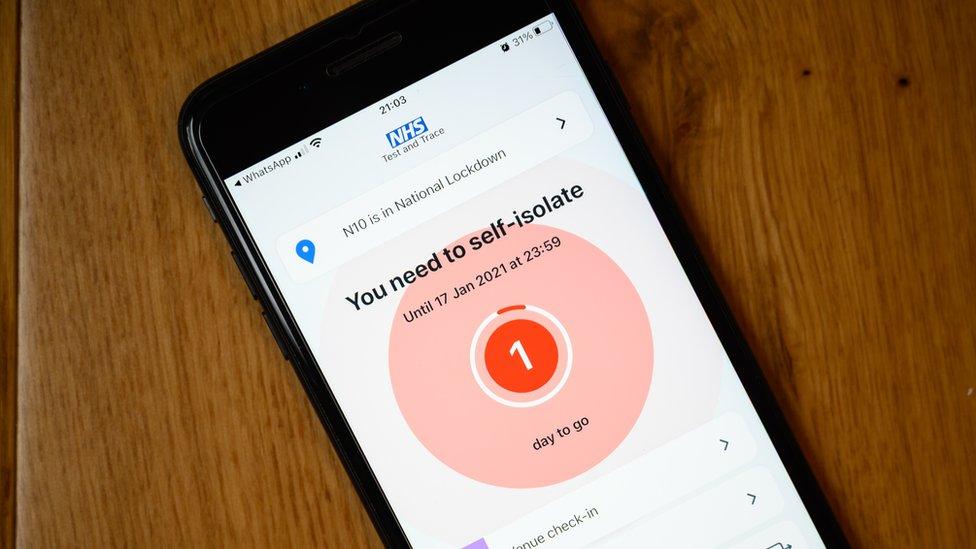 The NHS contact-tracing app is seen with one day left on a self-isolation timer