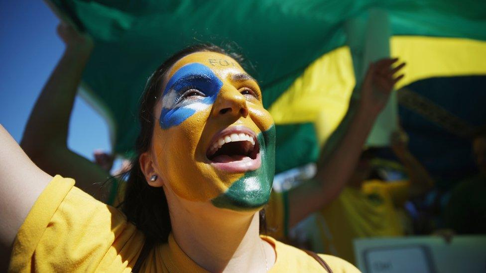 A woman at an anti-corruption protest in Rio de Janeiro back in the summer