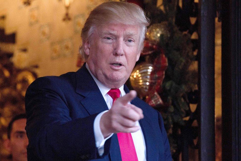 US President-elect Donald Trump speaks to reporters at Mar-a-Lago in Palm Beach, Florida where he is taking meetings on 21 December 2016.