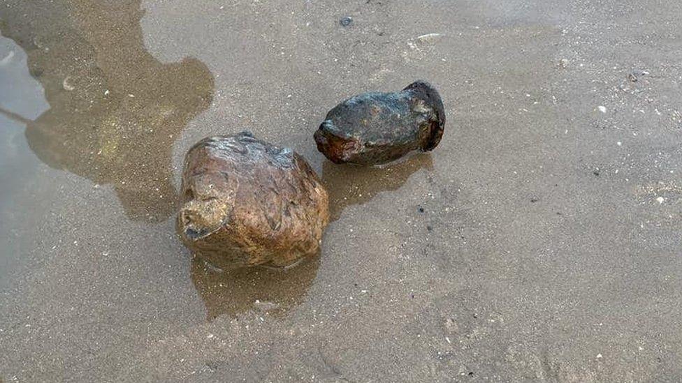 The ordnance on the beach at Little Oakley in Essex