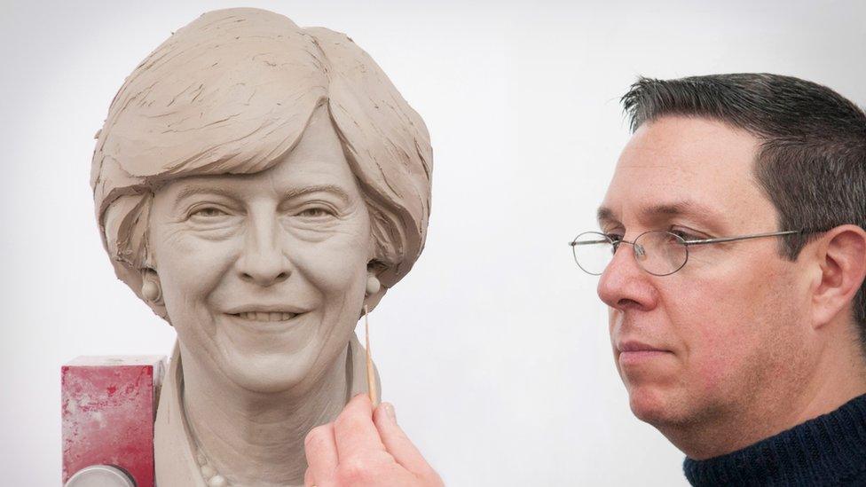 Clay model of Theresa May's head