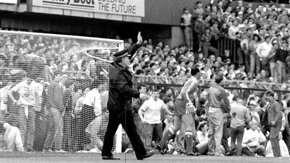 Supt Roger Greenwood on the pitch at Hillsborough disaster