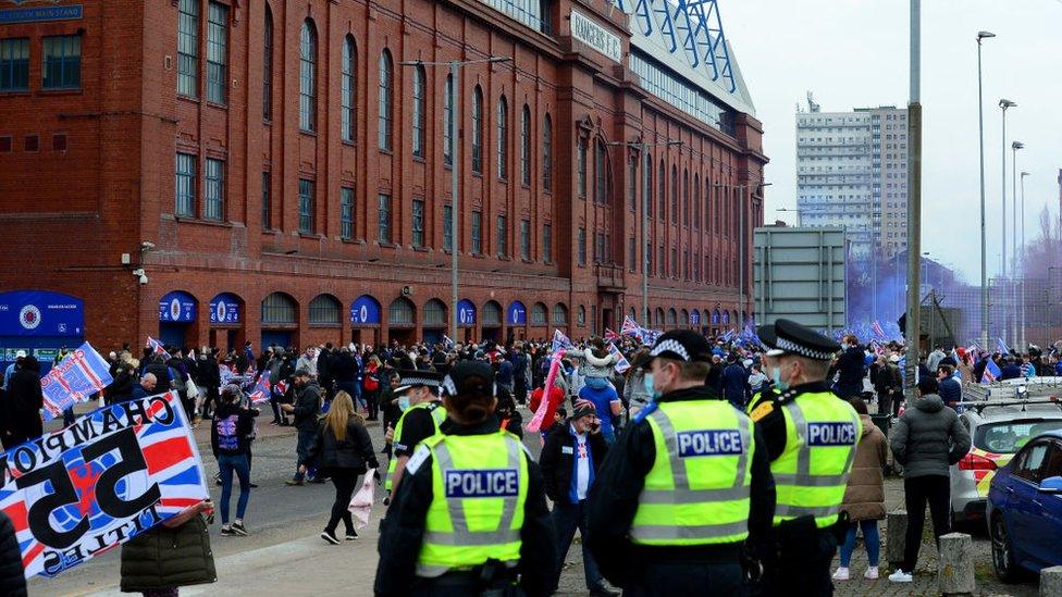 Rangers fans at Ibrox on Sunday