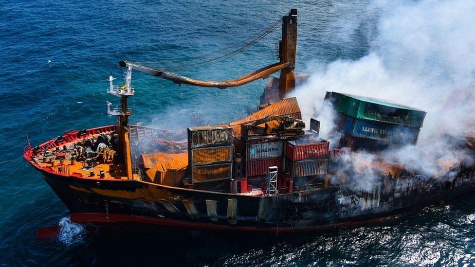 Sri Lankan Air force image shows ship sinking. 2 June 2021