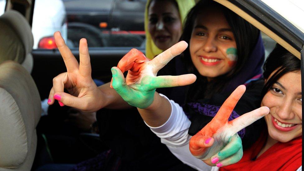 Iranian football fans after celebrate after a win by the national team