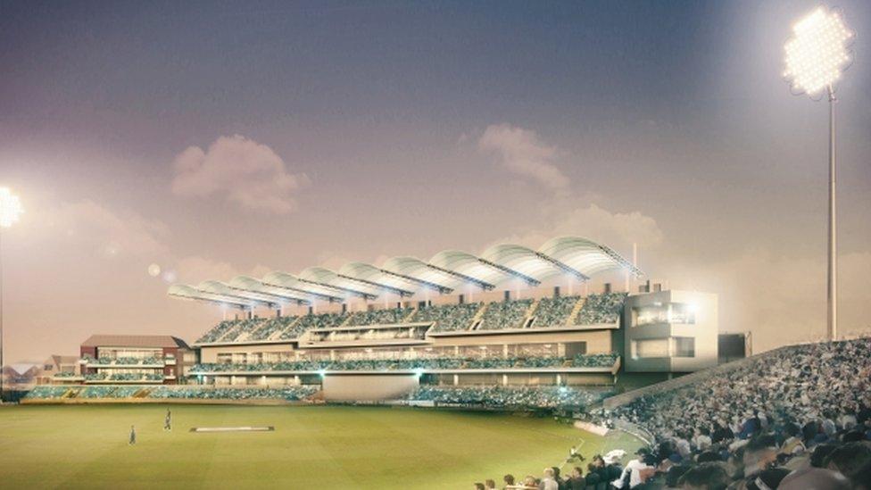 The proposed new cricket stand at night