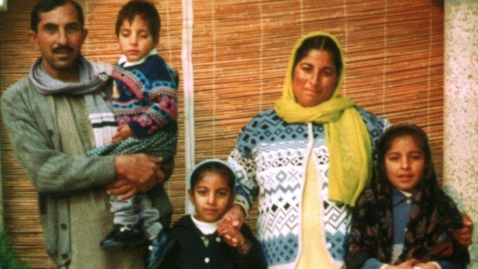 (L-R) Rab Nawaz Khan, father of the five children who died in the fire in Huddersfield, with Ateeqa Nawaz, Rabia Batool, Nafeesa Aziz (the children's mother) and Tayyaba Batool