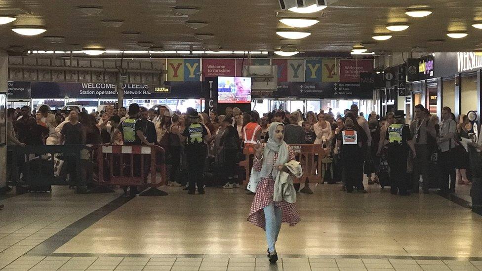 British Transport Police holding back passengers at Leeds station