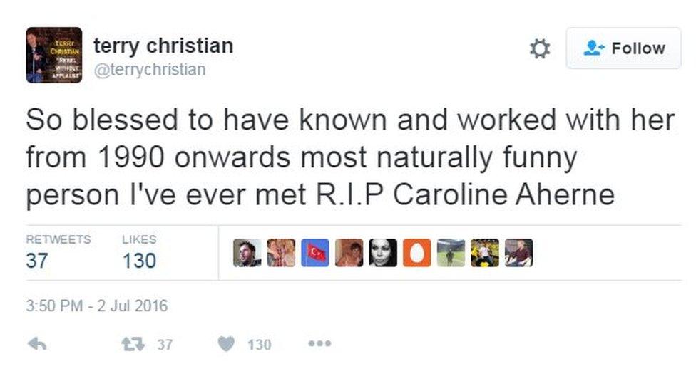 So blessed to have known and worked with her from 1990 onwards most naturally funny person I've ever met. RIP Caroline Aherne