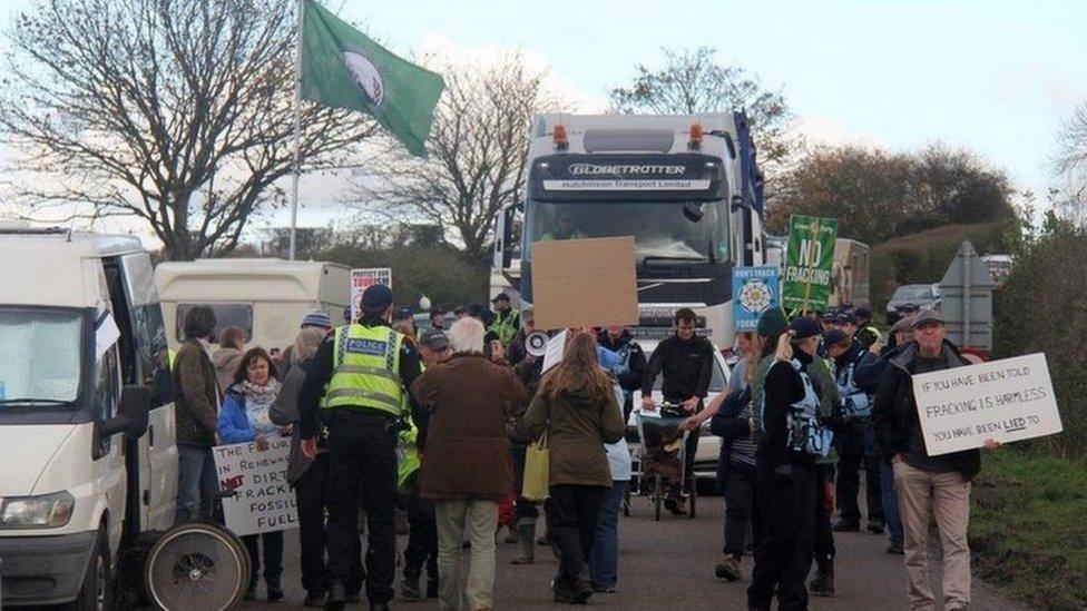 Protesters at Kirby Misperton fracking site