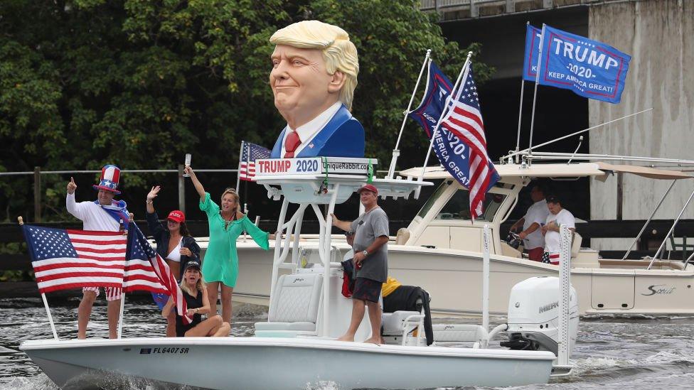 Boaters show their support for President Donald Trump during a parade down the Intracoastal Waterway on October 3, 2020 in Fort Lauderdale, Florida.