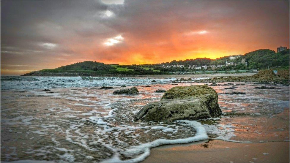 Orange sunset over Langland Bay, Swansea, taken, by Mark Campion