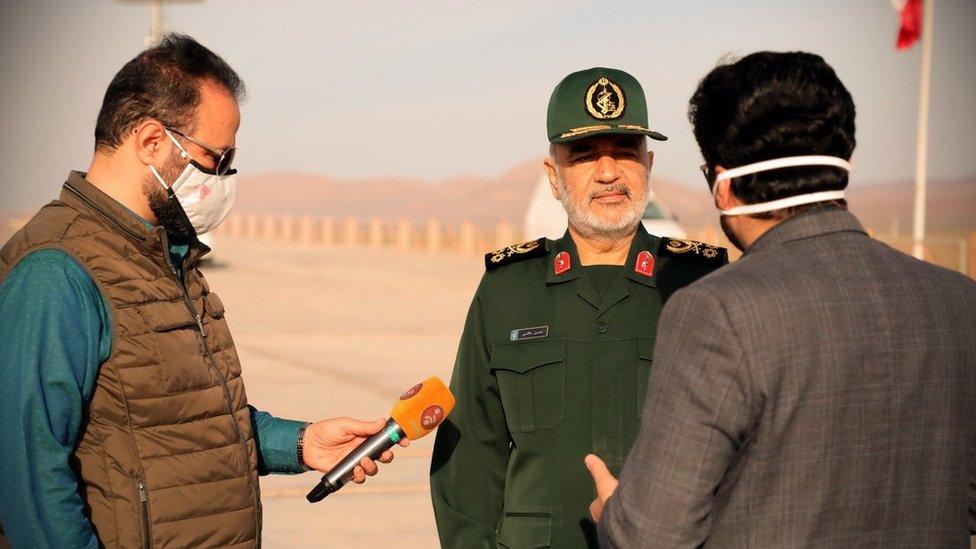 IRGC commander in chief Gen Hossein Salami speaks to reporters on 22 April 2020