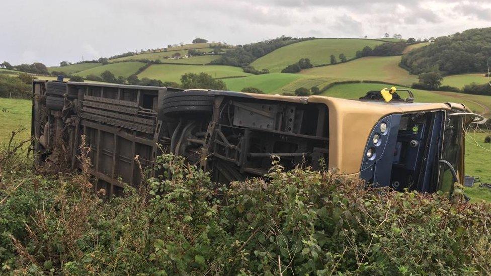 Bus overturned.