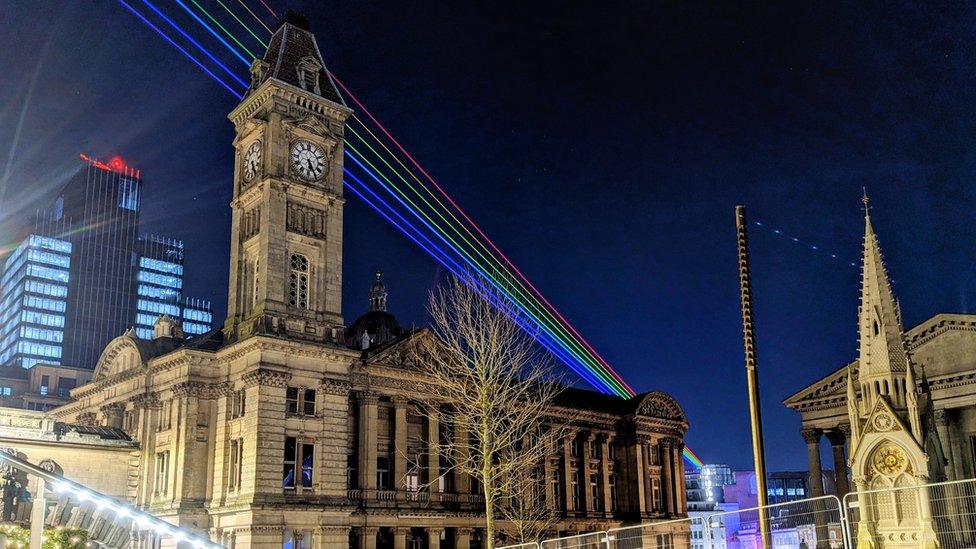 Laser lights over Birmingham Museum and Art Gallery