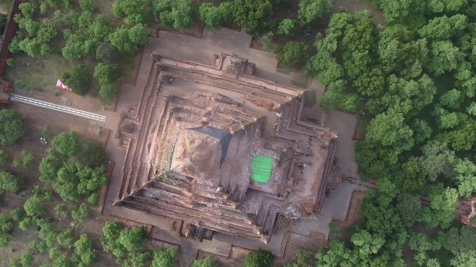 View from above a damaged structure in Bagan.