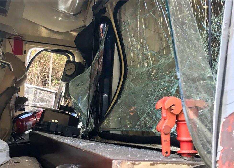 A picture showing part of the damage to one of the two tourist trains that crashed near Machu Picchu