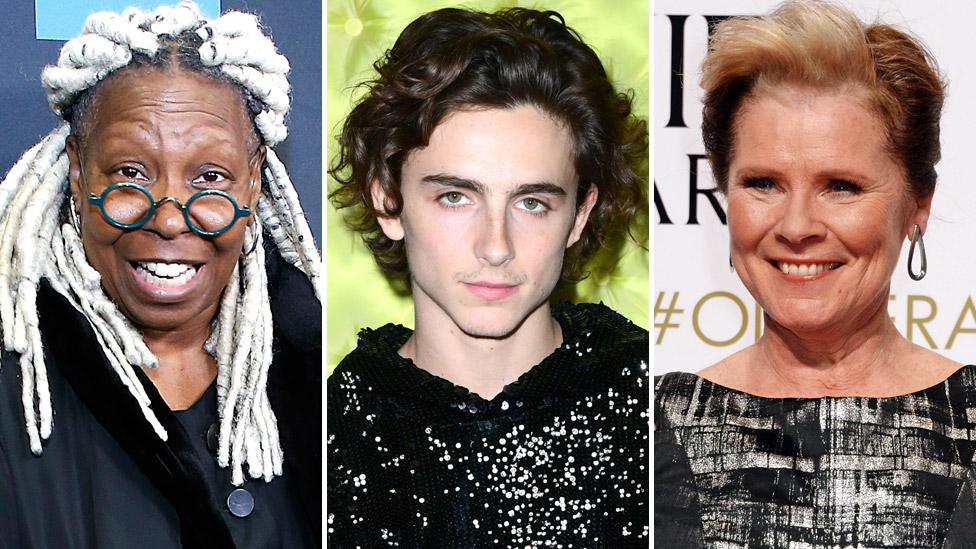 Left-right: Whoopi Goldberg, Timothee Chalamet and Imelda Staunton