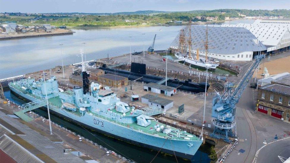 Modern aerial shot of Historic Dockyard Chatham