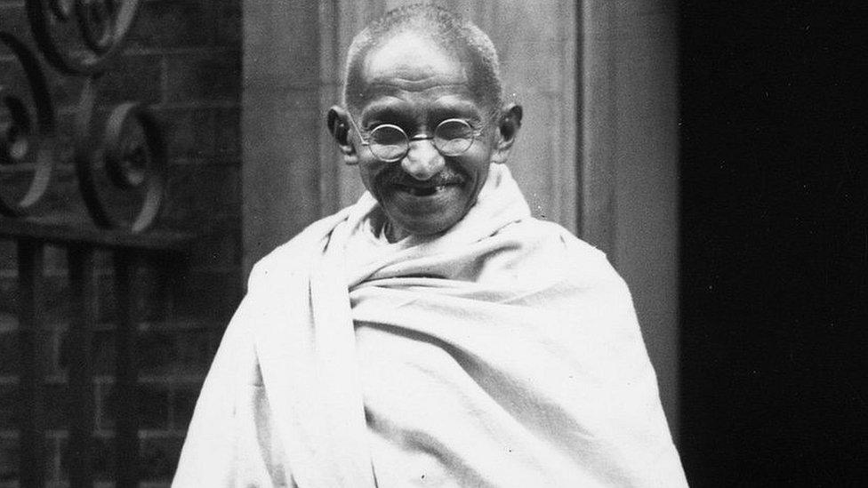 Indian leader Mohandas Gandhi outside 10 Downing Street, London, in 1931