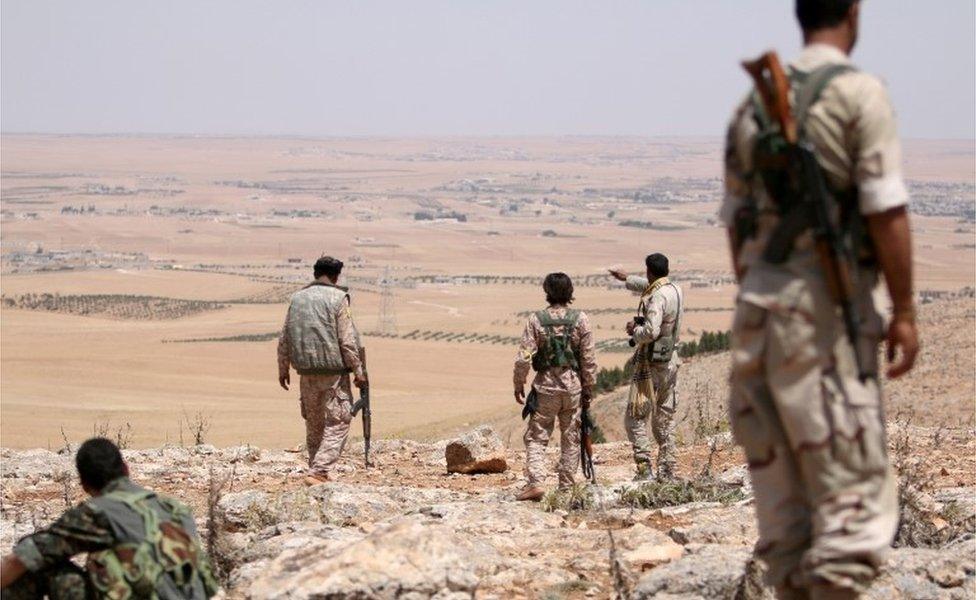 Fighters of the Manbij military council, allied to Syria Democratic Forces (SDF), in Manbij (file photo)