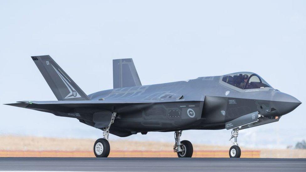 A Royal Australian Air Force F-35 aircraft taxis at an airshow in Victoria