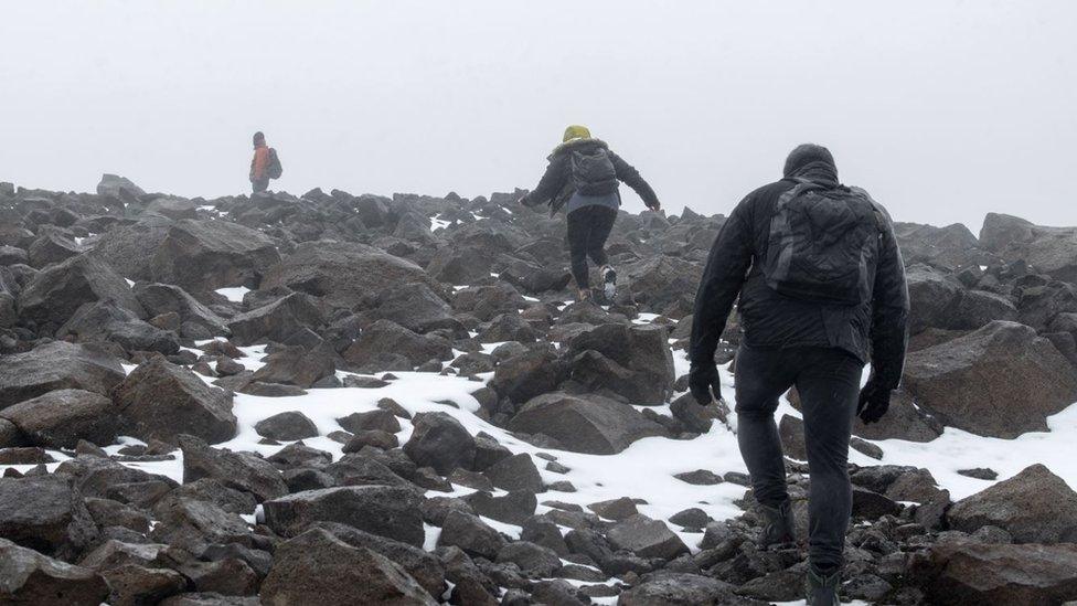 Dominic Boyer, Cymene Howe and Magnus Sigurdson in the Icelandic mountains