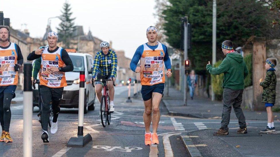 Kevin Sinfield during day one of the Ultra 7 in 7 Challenge from Murrayfield to Melrose