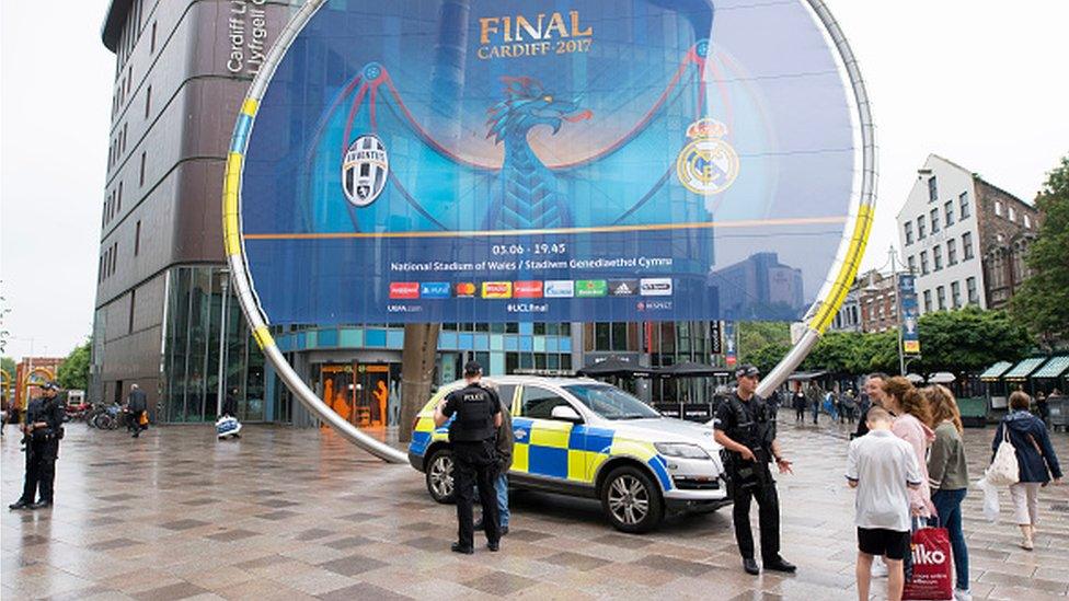 Police officers in Cardiff city centre