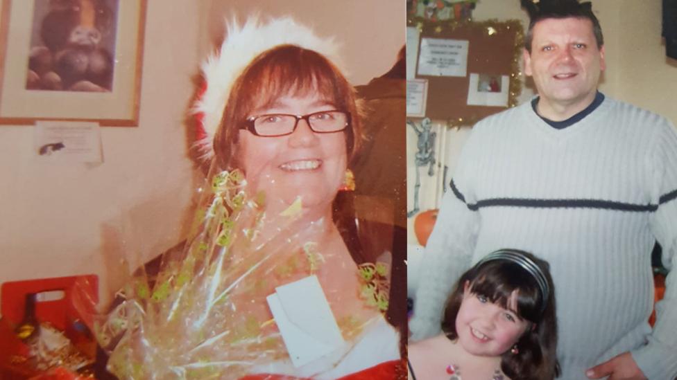 Lorraine Williams in the shop at Christmas time with her husband and daughter