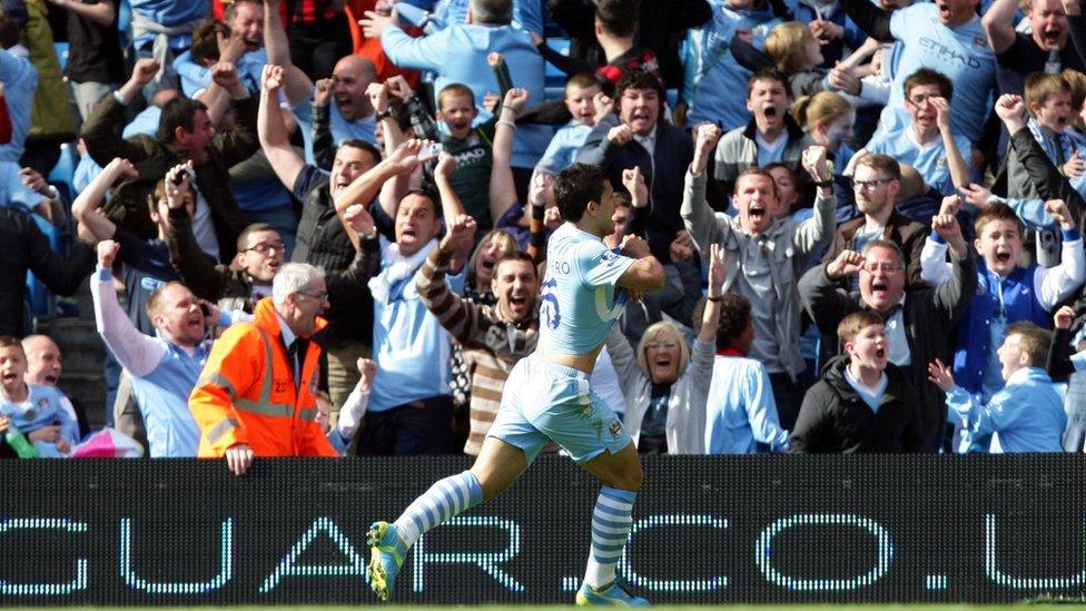 Sergio Aguero celebrating his goal in 2012